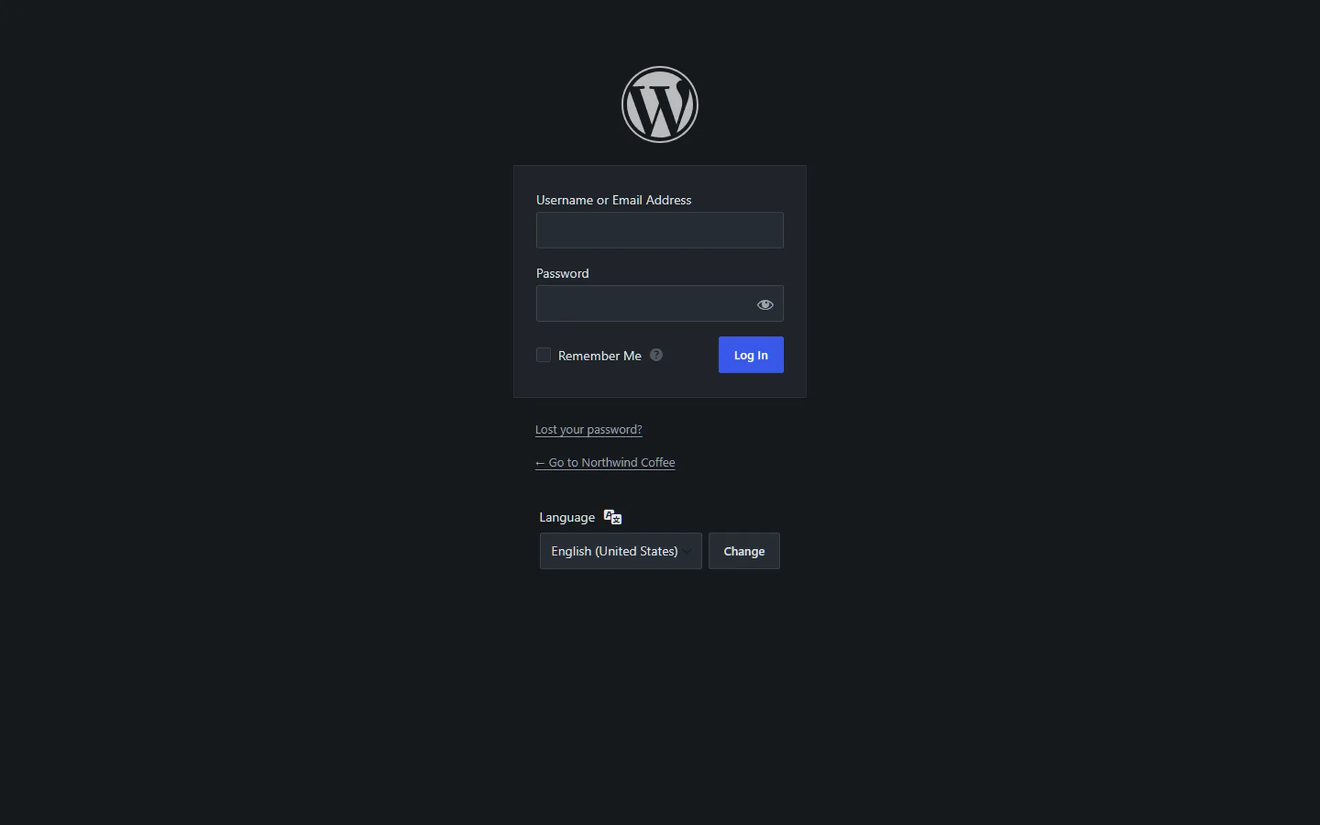The login screen in dark mode
